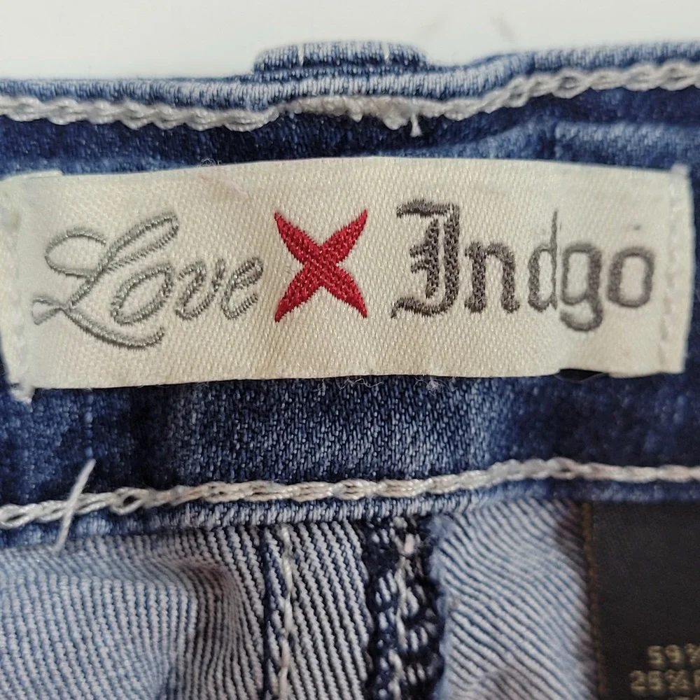 Love Indigo Denim Shorts Womens 8 Blue Excellent Americana Distressed Cuffed 4th